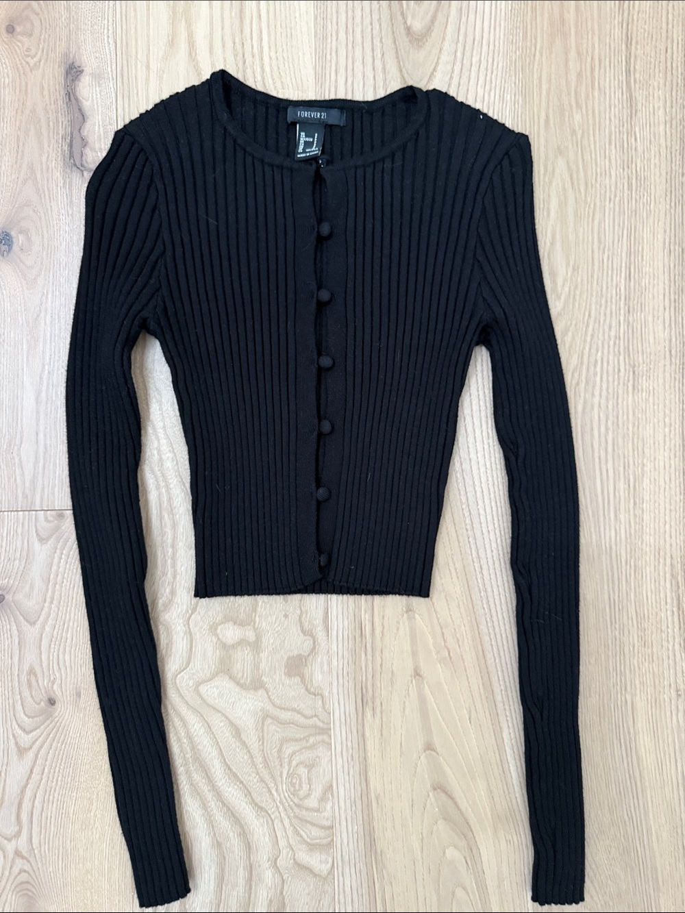 Forever 21 Black Ribbed Button-Front Cropped Shirt